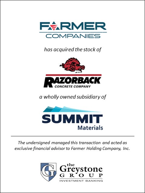 Greystone Advises Farmers on Acquisition of Razorback from Summit Materials