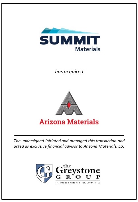 Greystone Advises Arizona Materials on Sale to Summit Materials